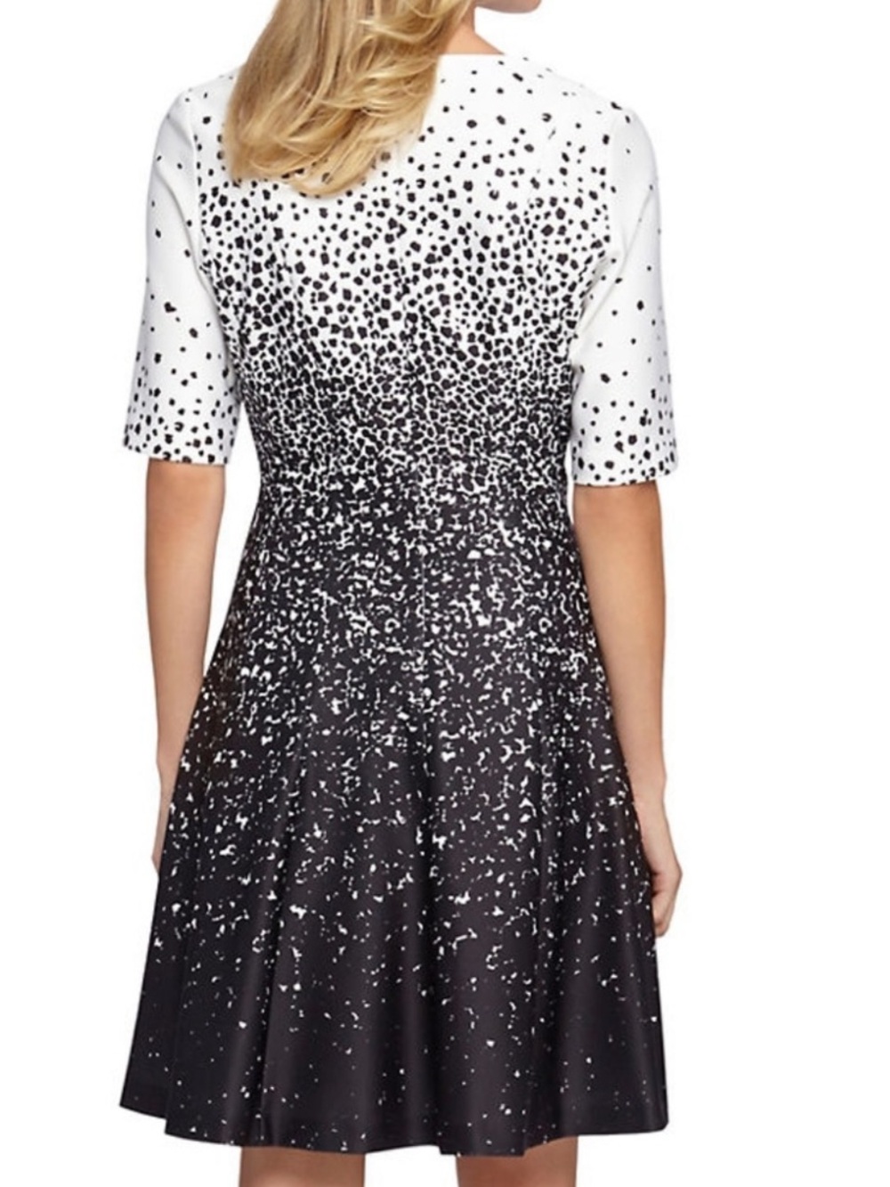 Tahari Scuba Black And White Ombre Speckled Polka Dot Fit And Flare Dress